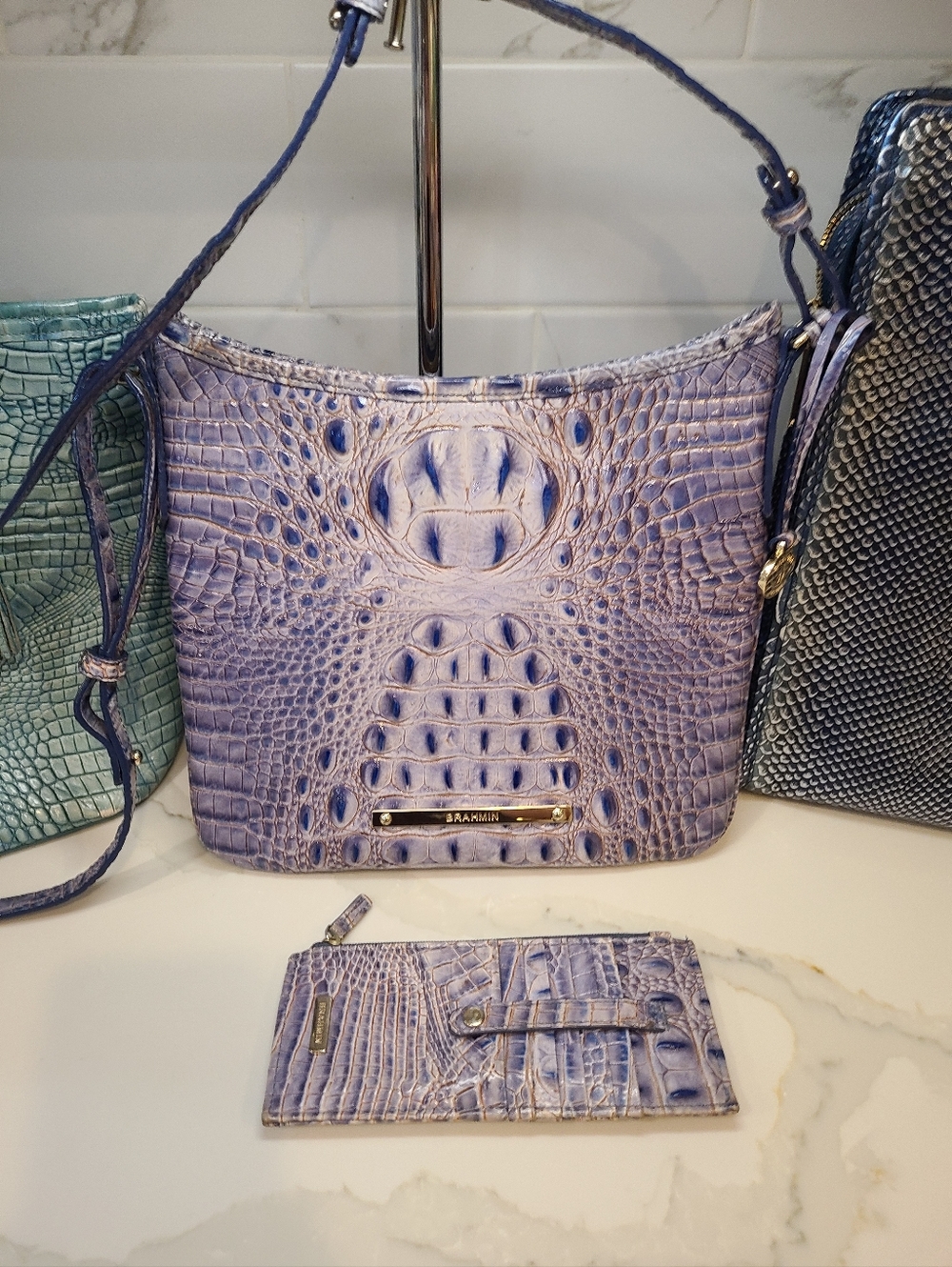 Brahmin Jody Washed Indigo Melbourne EUC ART With Matching Lennon Card Holder